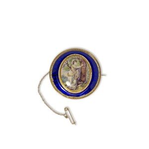 Antique Sephia brooch with blue enamel in 18 k gold